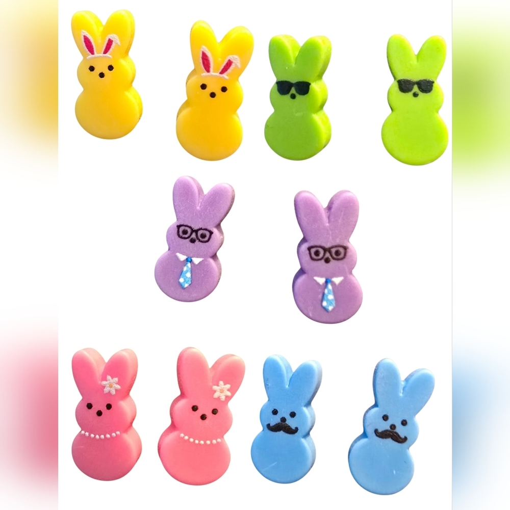 Bunny Rabbit Easter Stud Earrings Resin Handmade Stainless Steel 0.8" 5 Styles